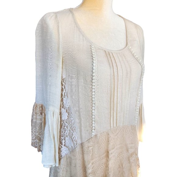 altar'd state Lace Asymmetrical Cream Beige Blouse Layering Cottagecore - Picture 8 of 14